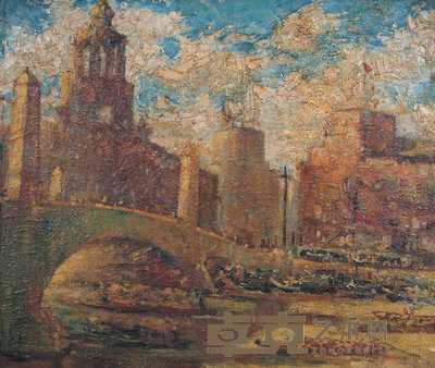张充仁 1940年作 四川路桥 45×38cm